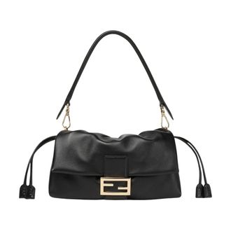 Fendi Baguette Soft Medium - Dames - Tassen - Zwart - Maat: ONE Size Leer