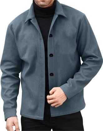 Generic Mens Wool Coat Long Sleeve Casual Smart Business Jackets Spring Autumn Classic Button Down Lightweight Jacket Regular Fit Turn-Down Collar Outerwear S