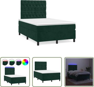 vidaXL Vidaxl Cama Box Spring Colch&oacute;n Y Led Terciopelo Verde Oscuro 120x190cm