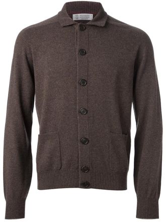 Brunello Cucinelli classic collar cardigan - men - Cashmere - 54 - Brown