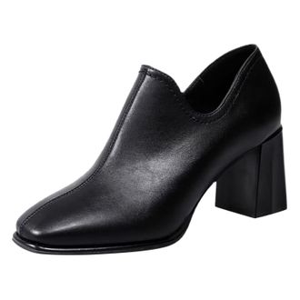 Generic Winter Stylish Ladies Solid Color Leather Ankle Boots with Side Zipper and Chunky High Heel for Modern Women (Black, 5. 5)