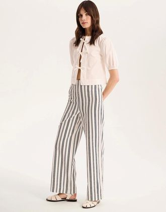 Omnes Womens Tommy Stripe Trouser - White - Size: 22