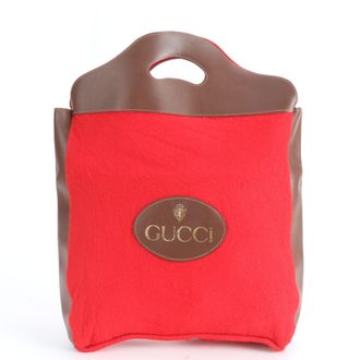 Gucci Brown Red Color Leather Handbag Tote Bag (Pre-Owned)