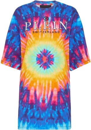 Philipp Plein Kleedjes, Dames, Veelkleurig, L, Katoen, T-Shirt Jurk Kort Tie Dye