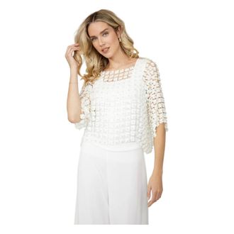 Frank Lyman Design Blouses, female, White, Size: L 258727 Beaded Top