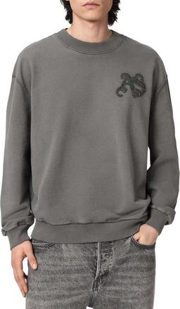 AllSaints Insignia Graphic Appliqu&eacute; Cotton Sweatshirt in Washed Black at Nordstrom, Size Xx-Large