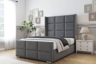 Comfort Beds Charlie Coniston Bed Frame - 50 Upholstered Wingback Headboard in Dark Grey | Size: Double