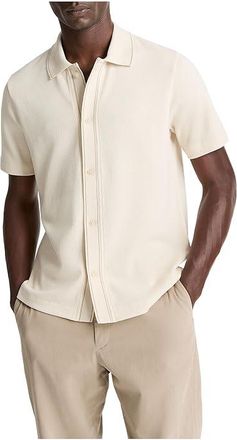 Vince Jacquard Knit Short Sleeve Button Front Shirt Mens Clothing Bone/River Sand : XL, Cotton