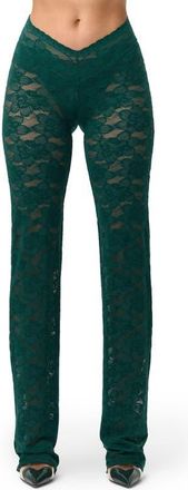 Naked Wardrobe Sheer Lace V-Waist Pants in Pine Green at Nordstrom, Size X-Small