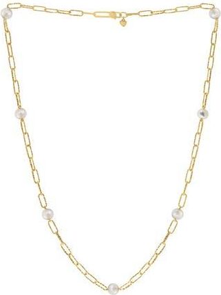 Effy 14K Gold Plated Sterling Silver Freshwater Pearl Station Chain Necklace in White at Nordstrom Rack, Size 24