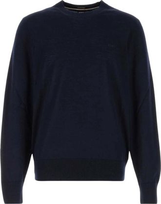 HUGO BOSS Trui met ronde hals - Heren - Ronde hals truien - Blauw - 2XL - Wol - Truien & Vesten