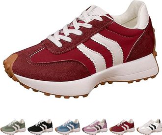 Generic Womens Platform Retro Fashion Sneakers, Comfortable Support Thick Sole Walking Sneakers, Non Slip Work Tennis Shoes (red,37.5EU)