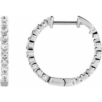 Diamond2Deal 1ct Lab-Grown Diamond Inside-Outside Hinged Hoop Earrings Clarity VS, Color F-G, 14k Gold
