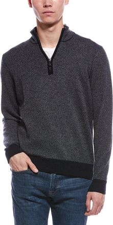 Raffi Diagonal Stripe 1/4-Zip Cashmere Mock Neck Sweater