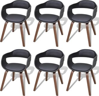 vidaXL Sillas De Comedor 6 Unidades Madera Y Cuero Sint&eacute;tico Negro Vidaxl