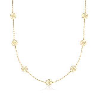 RS Pure by Ross-Simons Italian 14kt Yellow Gold Flower Station Necklace