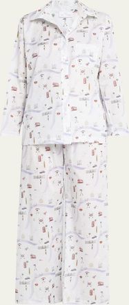 Pour Les Femmes Map-Print Cotton Pajama Set