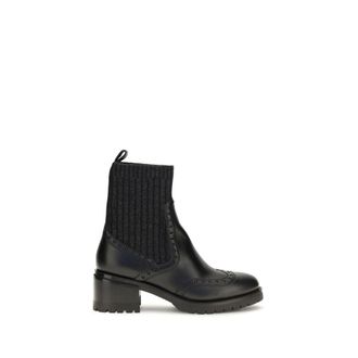 Santoni Black Calf Leather Bos Taurus Ankle Womens Boots