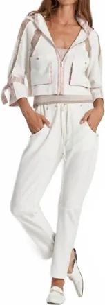 Tricot Chic Knit Cropped Jacket In White/pink