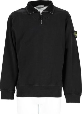 Stone Island Black Cotton Long-Sleeve Half-Zip Polo Shirt
