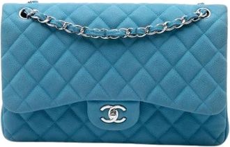 Chanel Pre-owned Classic Double Flap Schoudertas - Dames - Vintage Schoudertas - Blauw - ONE Size - Leer - Vintage