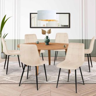 IDMarket Idmarket - Lote De 6 Sillas De Comedor De Terciopelo Beige Mila
