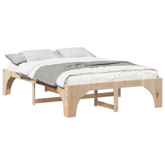Berkfield Home Stylish Floor Bed Frame with Storage Brown 150 x 200 cm Solid pin in Natural