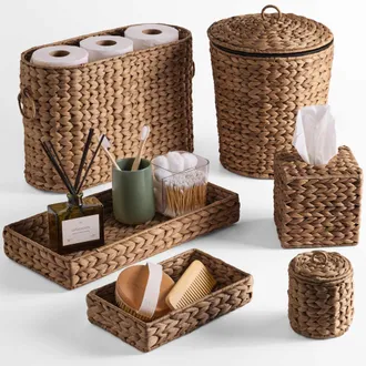Best Choice Products 6-Pc Water Hyacinth Bathroom Storage Set, Includes Trays, Trash Bin, Toilet Paper Storage, Tissue Box Cover, Garbage Can