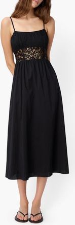Cami NYC Octavia Lace Inset Cotton Midi Dress in Black at Nordstrom, Size 00