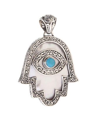Samuel B. Samuel B Silver Turquoise Pearl Hamsa Pendant
