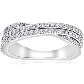 Pompeii3 3/4ct Diamond Multi Row Wide Right Hand Ring 10k White or Yellow Gold