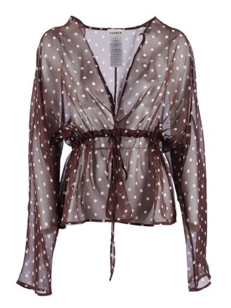 P.A.R.O.S.H. Sheer Brown V Neck Blouse