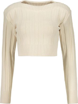 Low Classic Gebreide trui met knoopdetail - Dames - Ronde hals truien - Beige - S - Polyester - Truien & Vesten