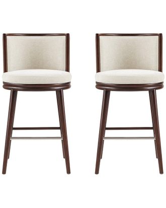 Manhattan Comfort Set Of 2 Evalyn Textured Chenille Barstools With Beech Wood Legs