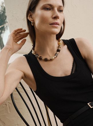 Simons Womens Large natural coloured stone necklace