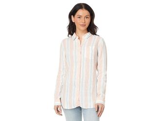 L.L.Bean Premium Washable Linen Shirt Tunic Stripe Womens Clothing Sunrise Pink Stripe : LG, Down/Linen