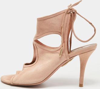 Aquazzura Pink Suede Sexy Thing Ankle Tie Sandals