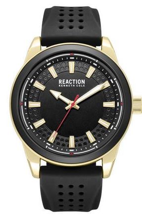 Kenneth Cole Reaction Perforated Silicone Strap Watch, 48mm in Black at Nordstrom Rack