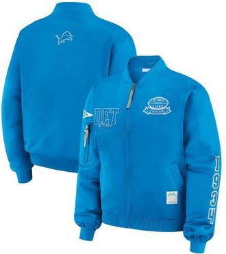 WEAR by Erin Andrews Womens WEAR by Erin Andrews Blue Detroit Lions Patch Full-Zip Bomber Jacket at Nordstrom, Size Xx-Large