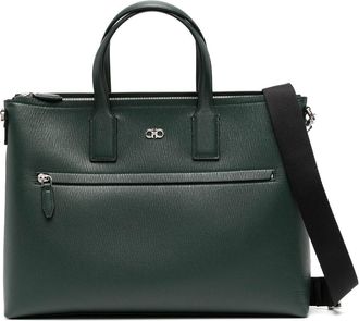 Ferragamo logo-plaque grained briefcase - unisex - Leather - One Size - Green