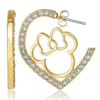 Disney Minnie Mouse Heart Earrings, Gold-Tone Outline with Crystal Pav&eacute; in Gold Tone at Nordstrom