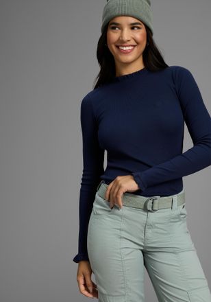 Kangaroos Langarmshirt KANGAROOS, Damen, Gr. 32/34, blau (marine), Rippware, Obermaterial: 95% Baumwolle, 5% Elasthan, unifarben, figurbetont h&uuml;ftlang, Rundhals