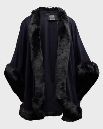 Sofiacashmere Cashmere Cape With Faux Fur Trim