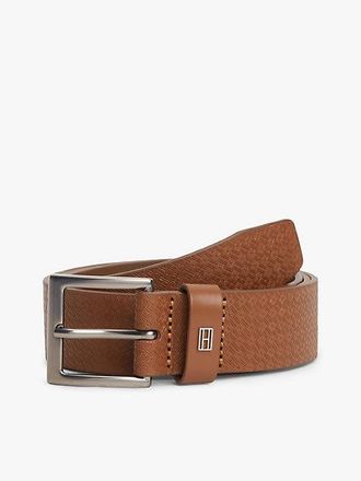Tommy Hilfiger Flag Plaque Embossed Leather Belt