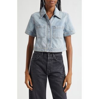 Alice & Olivia Tesha Crop Denim Button-Up Shirt in Rockstar Blue at Nordstrom Rack, Size X-Small