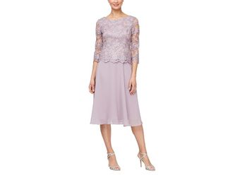 Alex Evenings Tea Length Embroidered with Full Skirt Womens Dress Wisteria : 10, Polyester