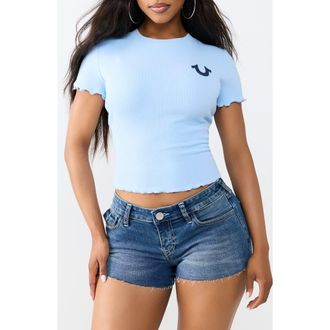 True Religion Wings Lettuce Edge Rib Baby Tee in Dutch Canal at Nordstrom Rack, Size X-Large