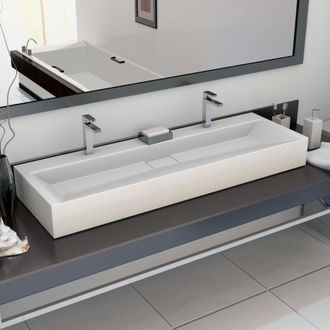 Berkfield Home Wash Basin 120x46x11 cm Mineral Cast/Marble Cast White | Size: 120 x 46 x 11 cm