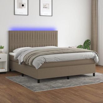 vidaXL Cama Box Spring Colch&oacute;n Y Luces Led Tela Gris Taupe 160x200 Cm Vidaxl