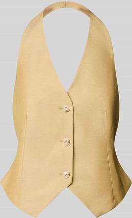 Comma Weste mit Neckholder und V-Ausschnitt in Beige, Gr&ouml;&szlig;e 34
